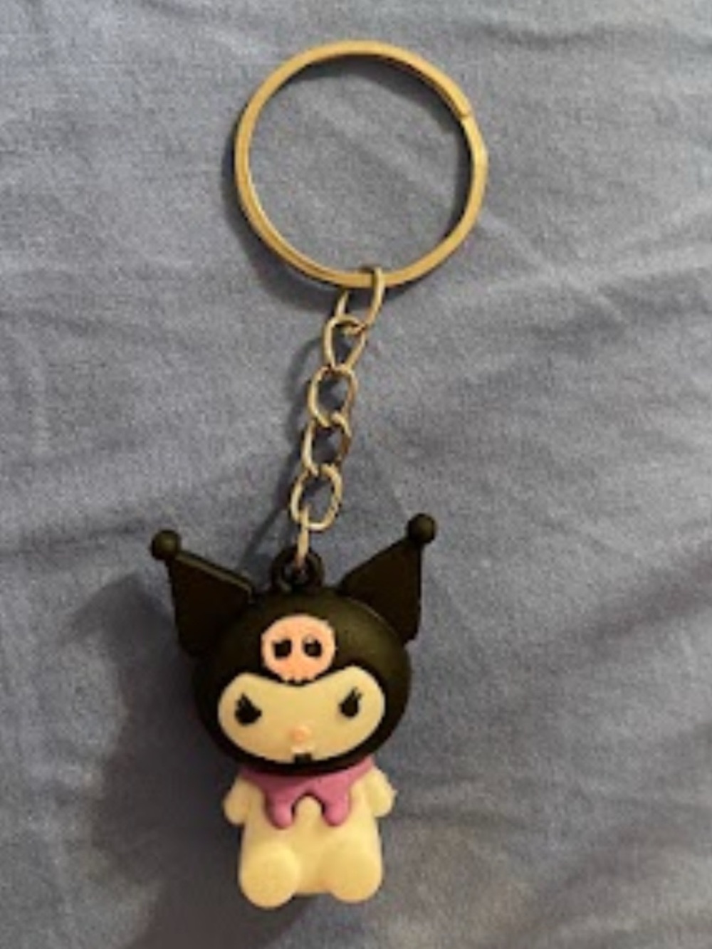 Kuromi Sanrio Cute Black & Cream Character Keychain with Pink Accent NWOT